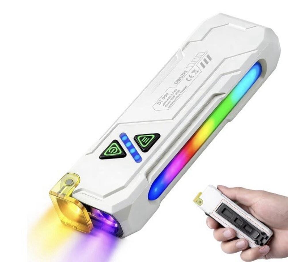EDC Rechargeable Flat Flashlight 1000 Lumens White LED/UV/RGB Ambient Signaling